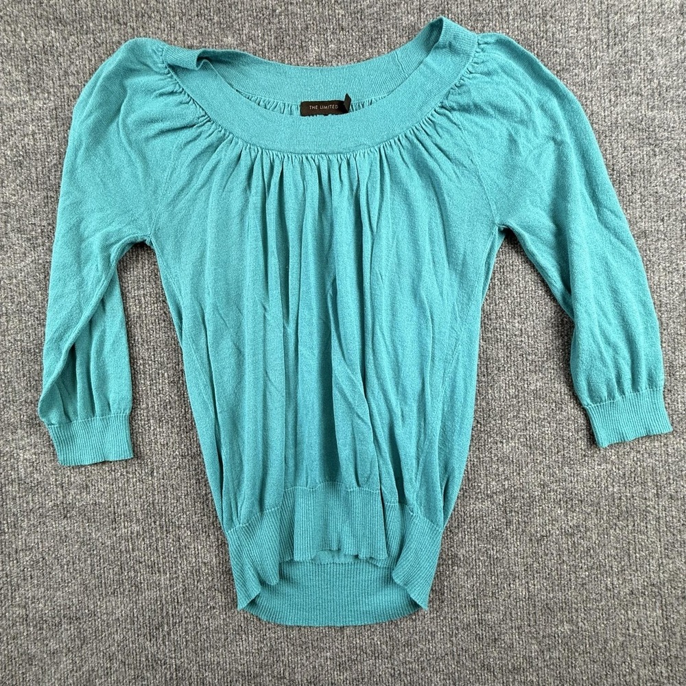 The Limited Sweater Womens Medium Blue Boat Neck 3/4 Sleeve Knit Lightweight